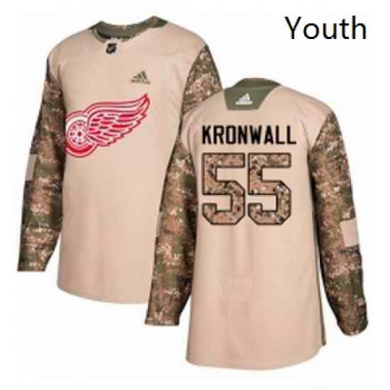 Youth Adidas Detroit Red Wings 55 Niklas Kronwall Authentic Camo Veterans Day Practice NHL Jersey